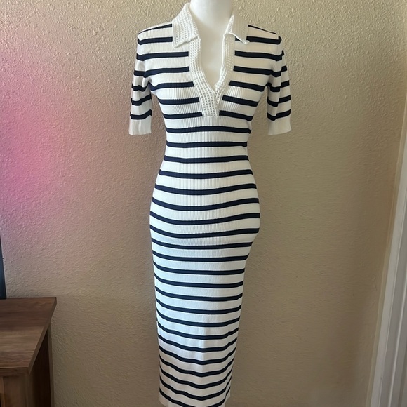 Caroline Constas Dresses & Skirts - Caroline Constas Stripped Knitted Ribbed dress Size Small